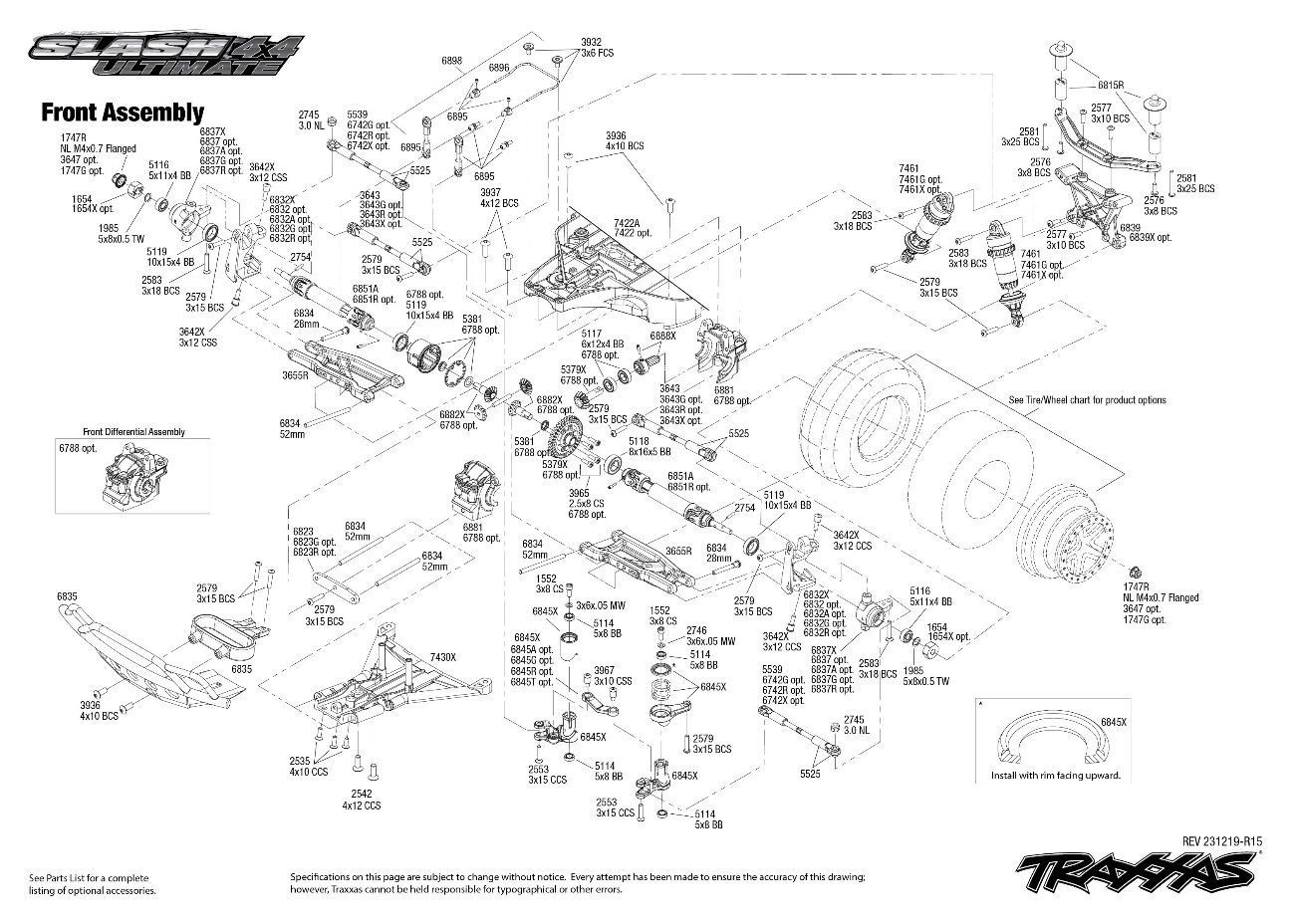 Slash 4X4 Ultimate (68077-4) Front Assembly Exploded View Slash 4X4 Ultimate (68077-4) Front Assembly Exploded View